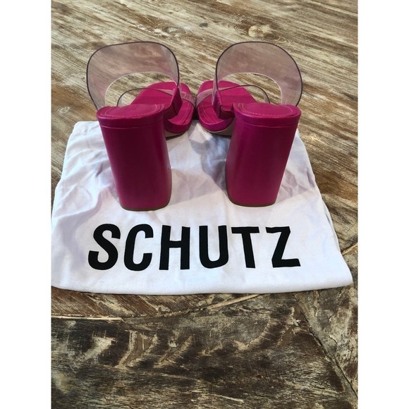 Schutz Victorie Sandal Slide High Block Heel Magenta NEW 9 US - Picture 4 of 8